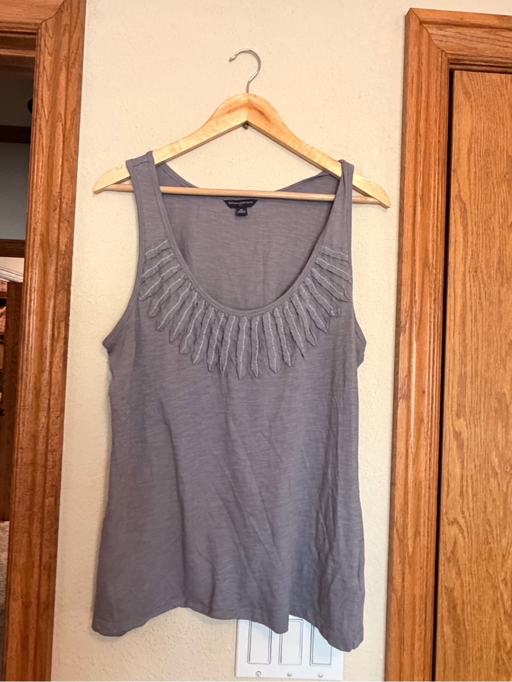 Banana Republic Gray Embellished Scoop Neck Tank